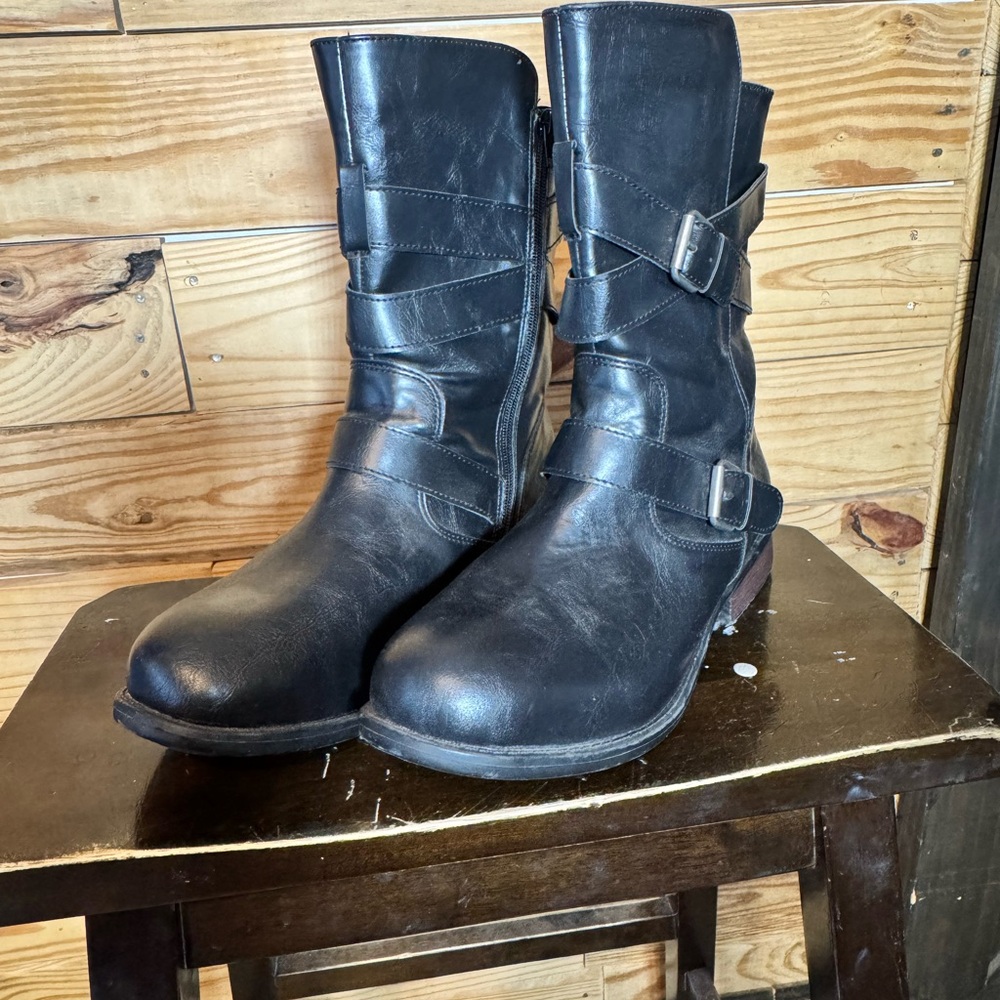 JustFab Black “Marnie” Moto Boots